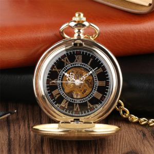 Vergoldete mechanische Taschenuhr mit sichtbaren Zahnrädern Klassische Uhr Vintage-Accessoire a7796c561c033735a2eb6c: Goldene