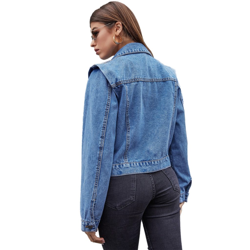 Jeansjacke mit Schulterklappen Vintage-Jacke Vintage-Kleidung a7796c561c033735a2eb6c: Blau
