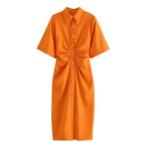 Drapiertes Vintage-Kleid Vintage-Kleid Vintage-Kleidung Farbe: Orange Größe: S