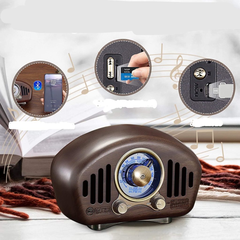 Wiederaufladbares Vintage-Radio aus Holz mit Bluetooth Oldtimer-Radio Vintage-Objekt a7796c561c033735a2eb6c: Dunkelbraun|Kamel